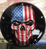 Points and Derby cover set with Skull with American flag gloss black background
