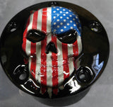 Points and Derby cover set with Skull with American flag gloss black background
