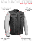 Vincent Men's Cafe Style Leather Jacket Black and White