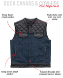 Hunt Club Motorcycle Leather Canvas Vest Blue