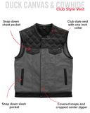 Hunt Club Motorcycle Leather Canvas Vest Grey
