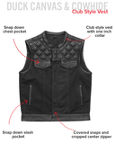 Hunt Club Motorcycle Leather Canvas Vest Black
