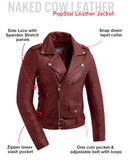 Popstar Women's  Motorcycle Leather Jacket Oxblood