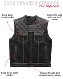 Hunt Club Motorcycle Leather Canvas Vest White Stitch