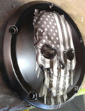 Harley Davidson American flag skull with Black and White theme and flat wrinkled black background