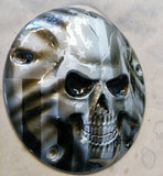 Stretching Skull with American flag Harley derby cover