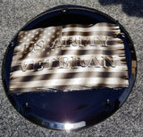 Tattered American Flag with US Army Veteran Harley derby cover