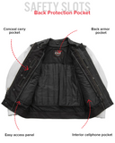 Vincent Men's Cafe Style Leather Jacket Black and White