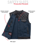 Hunt Club Motorcycle Leather Canvas Vest Blue