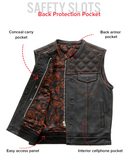 Downside Men's Motorcycle Leather Vest Orange and Green