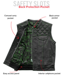 Downside Men's Motorcycle Leather Vest Orange and Green