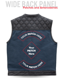 Hunt Club Motorcycle Leather Canvas Vest Blue