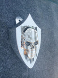 Chrome Harley horn 3D skull with tattered American flag