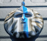 Spartan stretching through Thin Blue Line Flag Harley derby cover