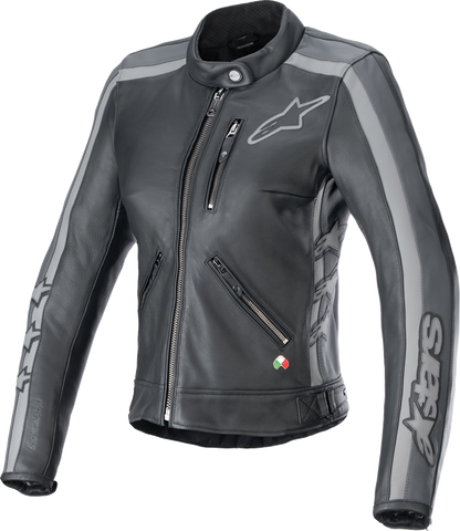 ALPINESTARS Stella Dyno Leather Jacket - Black Tar Gray/Dark Gray - 2XL 3113924-1296-2X