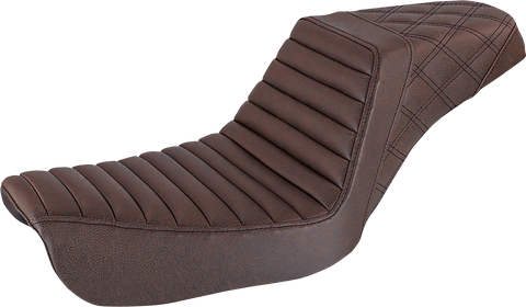 SADDLEMEN Step-Up Seat - Front Tuck-n-Roll/Rear Lattice Stitch - Brown - FXD 804-04-176BR