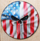 Punisher stretching through full color Flag Harley derby cover