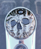 American flag stretch through a realistic skull on Harley touring fuel door