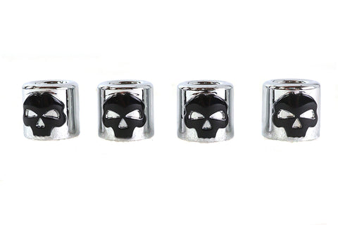 Pushrod Cover Cup Set Chrome with Black Skull Design - V-Twin Mfg.