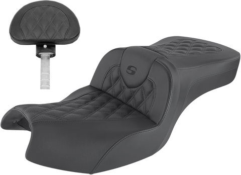 SADDLEMEN Roadsofa Seat - With Backrest - Full Lattice Stitch - Black - Indian I20-06-182BR
