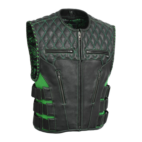 Tactical Emerald Men’s Motorcycle Leather Vest