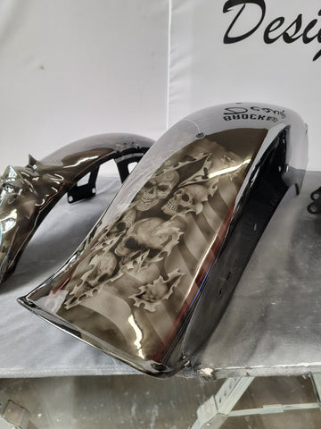 Ghosted American flag with skulls tearing through