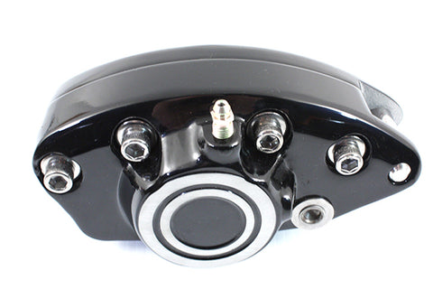 Black Front 1 Piston Banana Caliper with Bullseye - V-Twin Mfg.