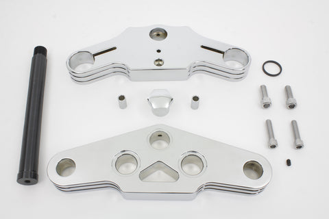 3° Ball Milled Triple Tree Set Chrome - V-Twin Mfg.