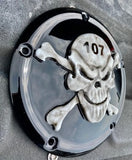 3D skull and crossbones Harley Derby cover