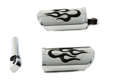 Flame Style Adjustable Footpeg Set Chrome - V-Twin Mfg.