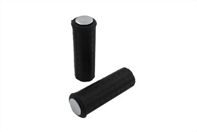 Black Waffle Handlebar Grip Set with Chrome Plugs - V-Twin Mfg.
