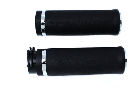 Black Grip Set with Chrome End Caps - V-Twin Mfg.