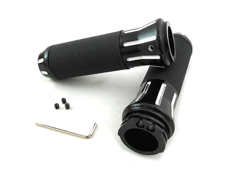 Black Grip Set with Black End Caps - V-Twin Mfg.