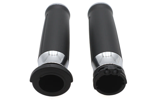 Black Grip Set with Chrome End Caps - V-Twin Mfg.