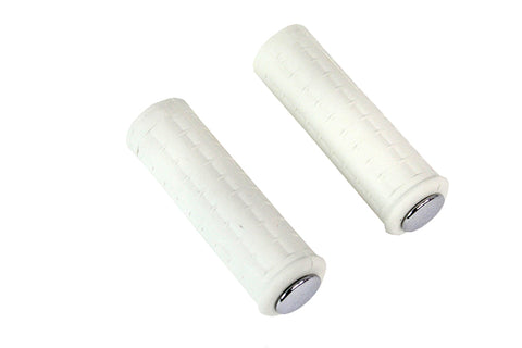 Replica White Waffle Style Grip Set with Chrome Plugs - V-Twin Mfg.