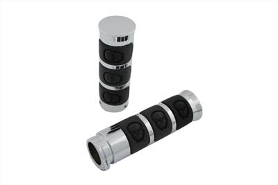 Chrome Band Style Skull Grip Set - V-Twin Mfg.