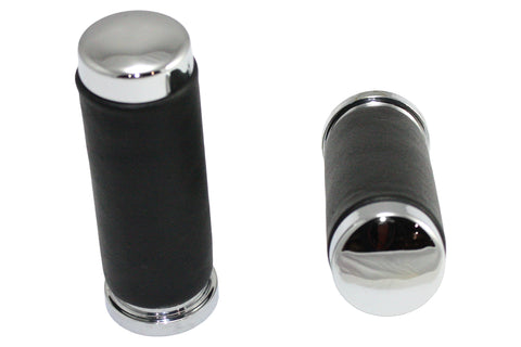 Black Leather Grip Set with Smooth End Caps - V-Twin Mfg.