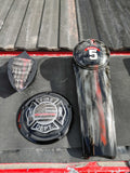 3D tattered American flag firefighter themed Harley horn cover