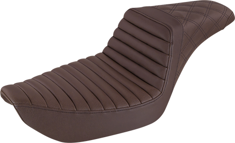 SADDLEMEN Step-Up Seat - Front Tuck-n-Roll/Rear Lattice Stitch - Brown - Dyna 896-04-176BR