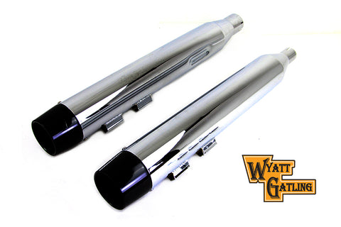 Wyatt Gatling Muffler Set Chrome with Black Conical Tip - V-Twin Mfg.