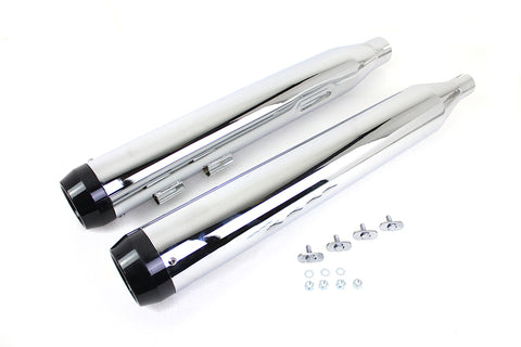 Wyatt Gatling Muffler Set Chrome with Black Taper Tip - V-Twin Mfg.