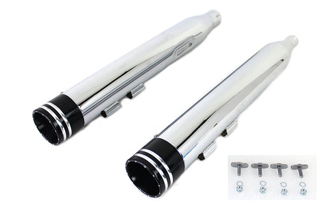 Wyatt Gatling Muffler Set Chrome with Black 2 Ring Comet Tip - V-Twin Mfg.