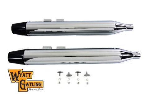 Wyatt Gatling Muffler Set with Black Long Tapered End Tips - V-Twin Mfg.