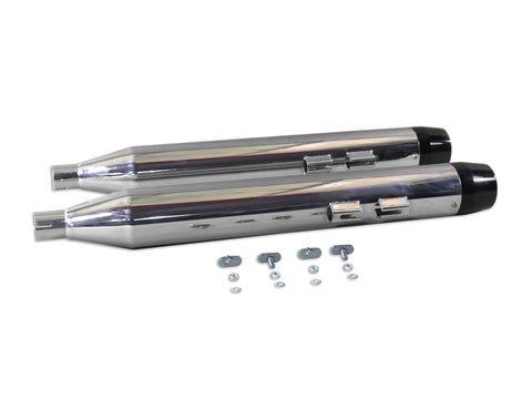 Chrome Muffler Set with Black Medium Tapered End Tips - V-Twin Mfg.