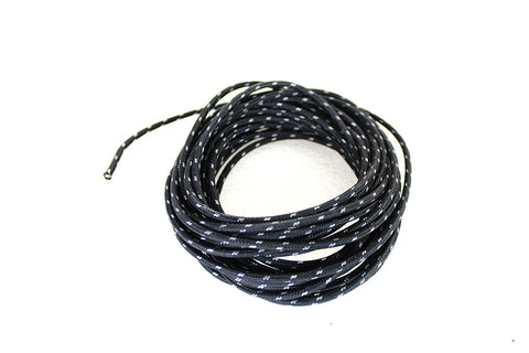 Black 25' Cloth Covered Wire with White Tracer - V-Twin Mfg.