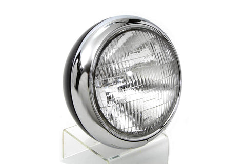 Black Replica 7 inch Round Headlamp 6 Volt - V-Twin Mfg.
