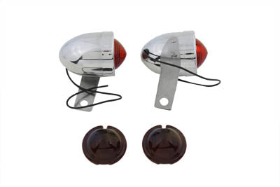 Chrome Bullet Marker Lamp Set with Red Lens - V-Twin Mfg.