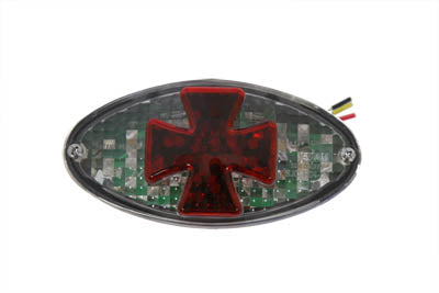Oval Tail Lamp with Maltese Inset Clear Lens with Red Cross - V-Twin Mfg.