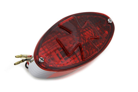 Oval Tail Lamp with Maltese Inset Red Lens with Red Cross - V-Twin Mfg.