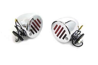 Chrome Shielded Bullet Marker Lamp Set with Red lens - V-Twin Mfg.